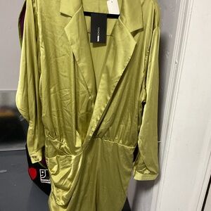 Fashion Nova Lime Satin Mini Dress